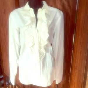 NWT Lauren Ralph Lauren Ruffle Front LS Blouse